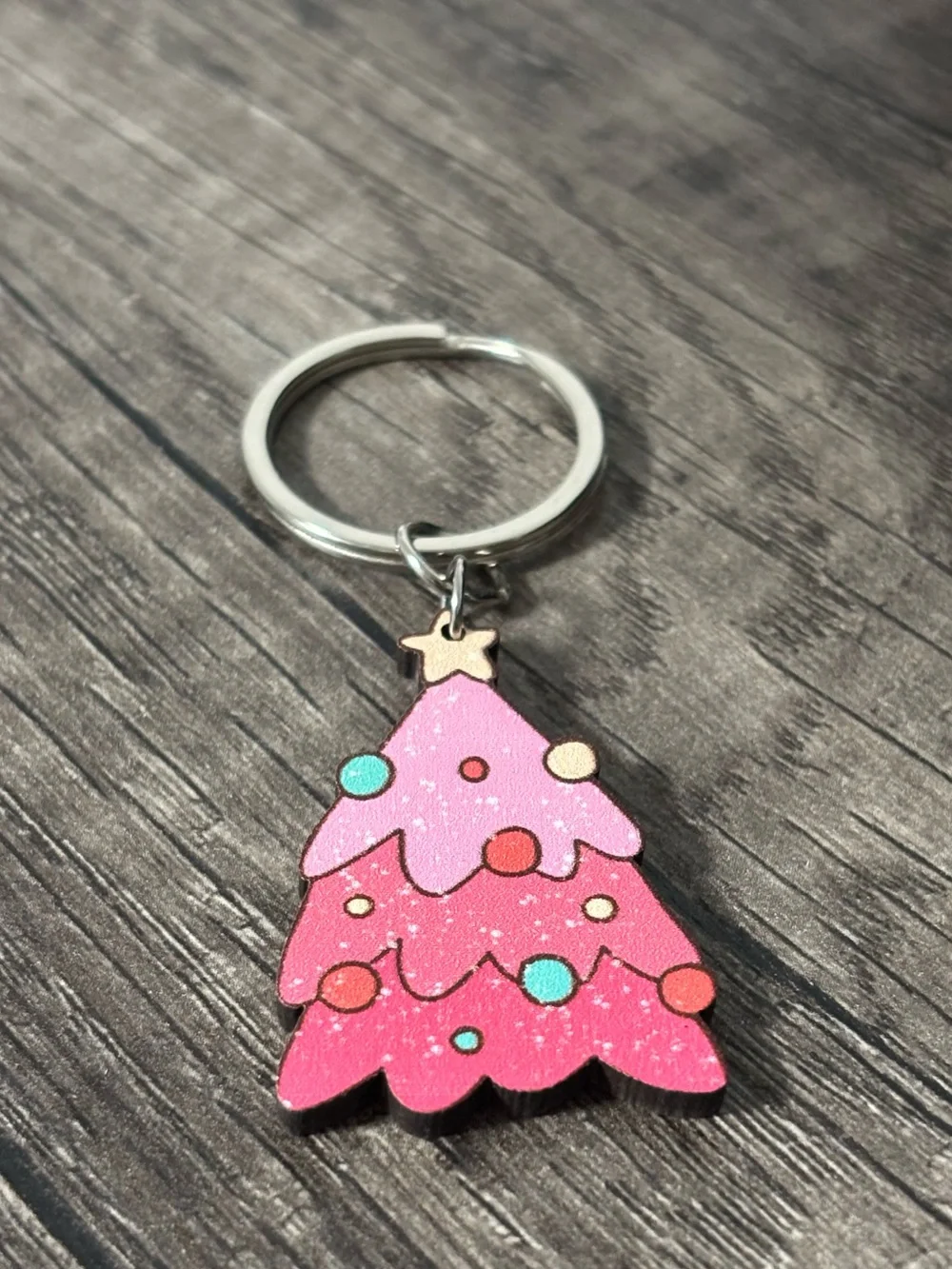 Pink Christmas Tree Keychain